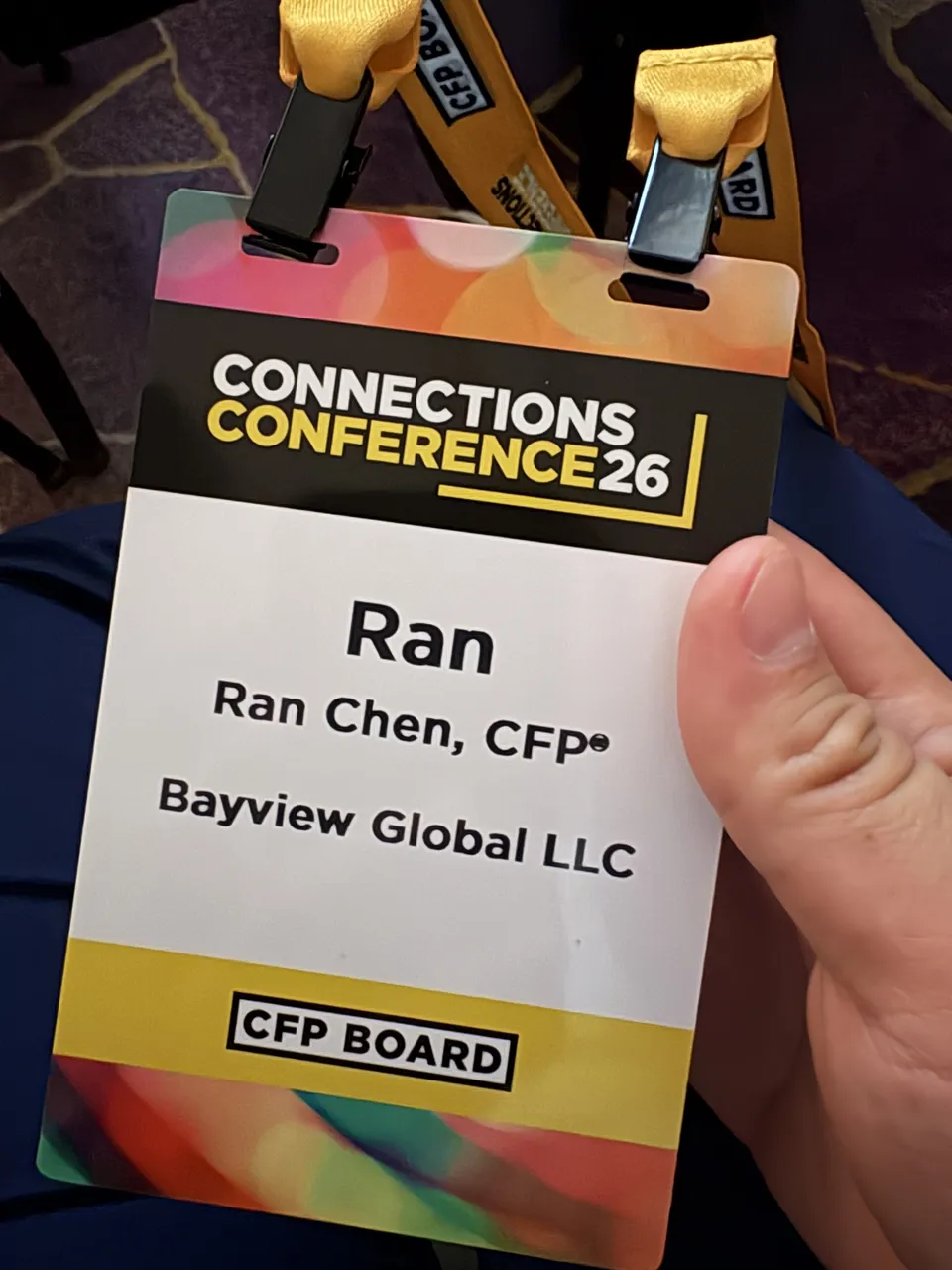 Connections Conference 26 的参会胸牌：Ran Chen, CFP®